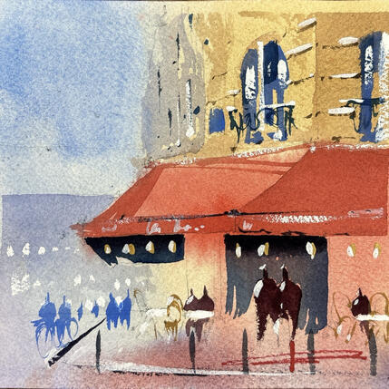 Painting A l 'angle d'un café parisien by Bailly Kévin  | Painting Figurative Ink, Watercolor Architecture, Urban