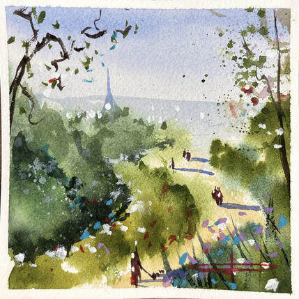 Painting Marche à l'ombre by Bailly Kévin  | Painting Figurative Ink, Watercolor Architecture, Urban