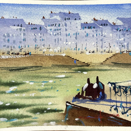 Painting Les quais de Seine by Bailly Kévin  | Painting Figurative Ink, Watercolor Architecture, Urban