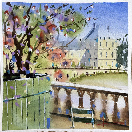 Painting Les fleurs du Luxembourg by Bailly Kévin  | Painting Figurative Ink, Watercolor Architecture, Pop icons, Urban