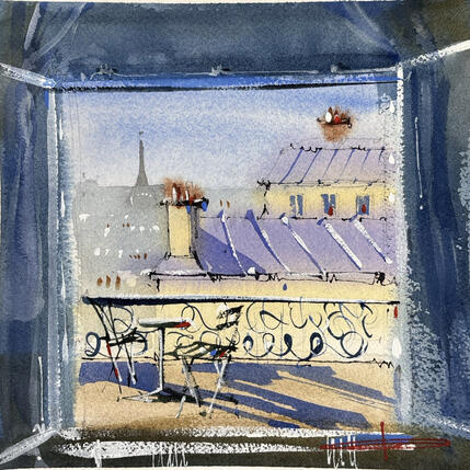 Painting Balcon parisien by Bailly Kévin  | Painting Figurative Ink, Watercolor Architecture, Pop icons, Urban