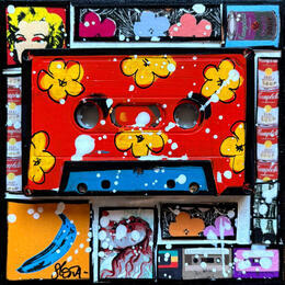 Painting Pop K7 (rouge) by Costa Sophie | Painting Pop-art Acrylic, Gluing, Upcycling Pop icons