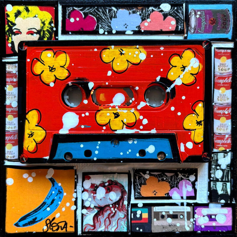 Painting Pop K7 (rouge) by Costa Sophie | Painting Pop-art Pop icons Acrylic Gluing Upcycling