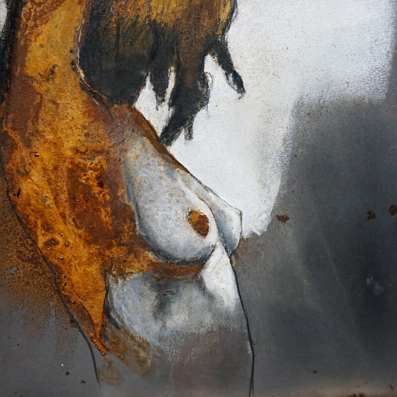 Painting La douceur de l'acier by De Géa Olivier  | Painting Figurative Nude Metal Acrylic