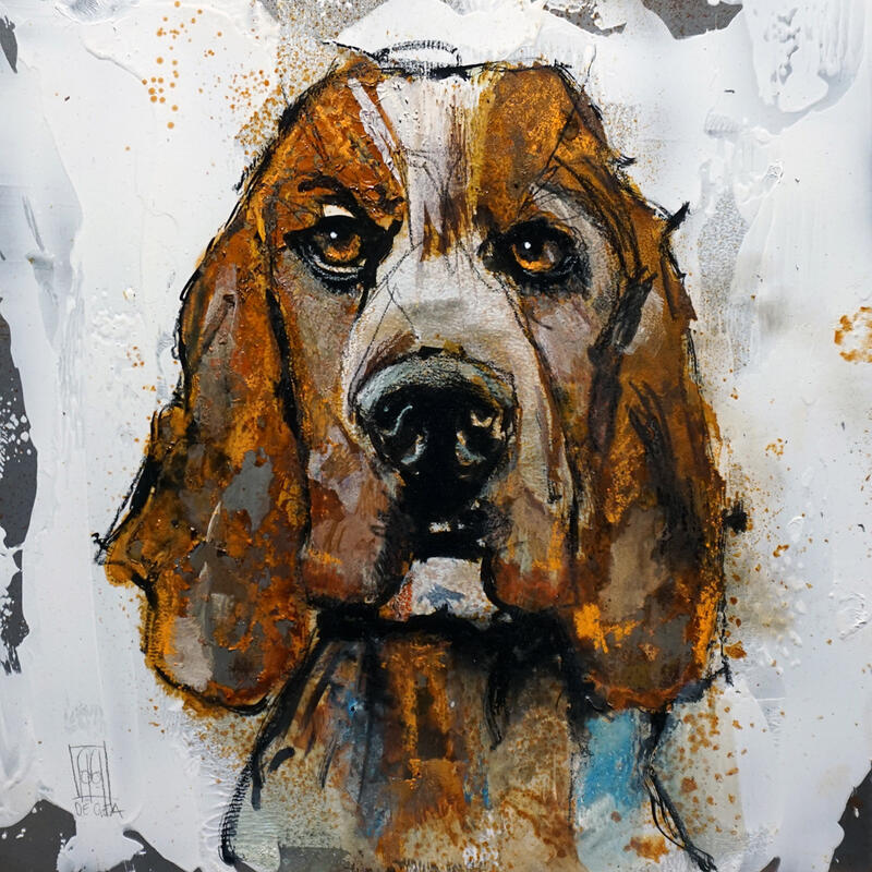 Painting Be my friend by De Géa Olivier  | Painting Figurative Animals Metal Acrylic