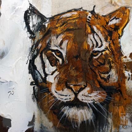 Painting Panthera tigris by De Géa Olivier | Painting Figurative Acrylic, Metal Animals