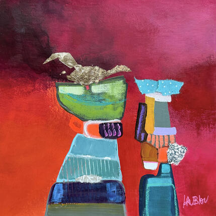 Gemälde L'eau coule en eux von Lau Blou | Gemälde Abstrakt Acryl, Blattgold, Collage, Pappe, Pastell Pop-Ikonen
