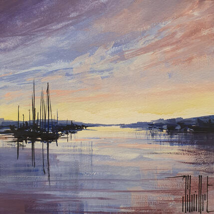 Painting Un soir au port by Guillet Jerome | Painting Figurative Oil