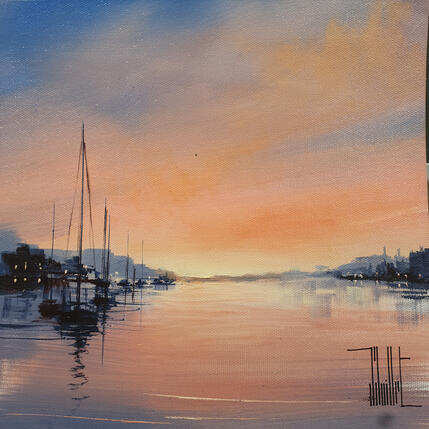 Painting Lueur sur le port by Guillet Jerome | Painting Figurative Oil
