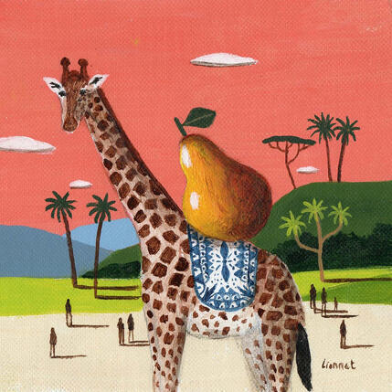 Painting Girafe à la poire by Lionnet Pascal | Painting Surrealism Acrylic Animals, Landscapes, Life style