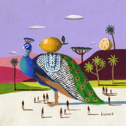 Painting Paon aux citrons by Lionnet Pascal | Painting Surrealism Acrylic Animals, Landscapes, Life style