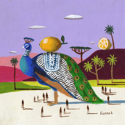 Painting Paon aux citrons by Lionnet Pascal | Painting Surrealism Acrylic Animals, Landscapes, Life style