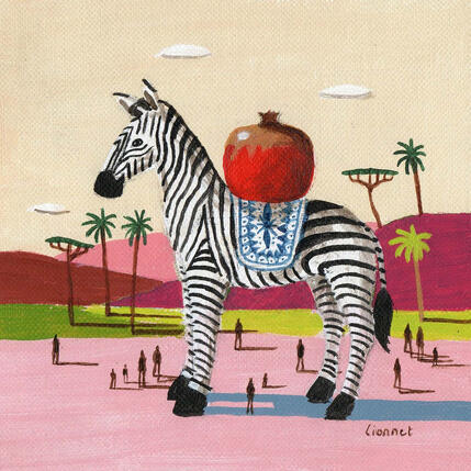 Painting Zèbre à la grenade by Lionnet Pascal | Painting Surrealism Acrylic Animals, Landscapes, Life style