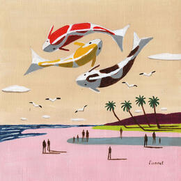 Painting Carpes sur la plage (3) by Lionnet Pascal | Painting Surrealism Acrylic Animals, Life style, Marine, Pop icons