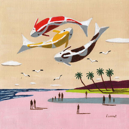 Painting Carpes sur la plage (3) by Lionnet Pascal | Painting Surrealism Acrylic Animals, Life style, Marine, Pop icons