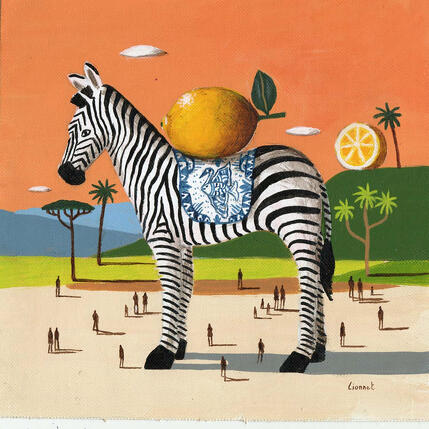 Painting Zèbre aux citrons by Lionnet Pascal | Painting Surrealism Acrylic Animals, Landscapes, Life style, Pop icons
