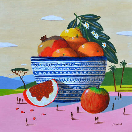 Painting Coupe de fruits by Lionnet Pascal | Painting Surrealism Acrylic Animals, Life style, Still-life