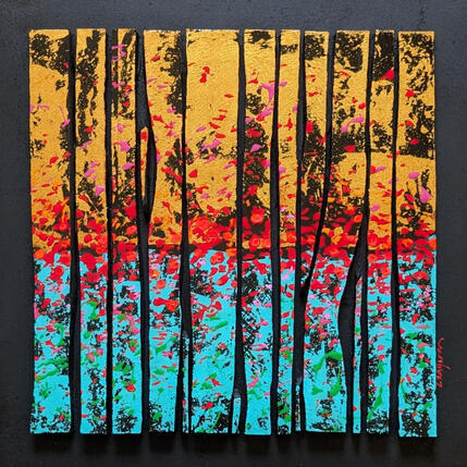 Peinture Bc16 impression or turquoise touche rouge par Langeron Luc | Tableau