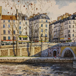 Gemälde Pont Louis-Philippe, rue Vieille du Temple von Decoudun Jean charles | Gemälde Figurativ Aquarell Urban