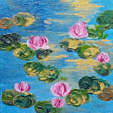 Peinture Nénuphars roses par Amblard Florence | Tableau