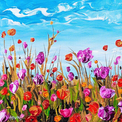Peinture Champ de fleurs  par Amblard Florence | Tableau