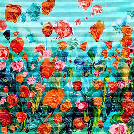Peinture Envolée de pétales oranges par Amblard Florence | Tableau