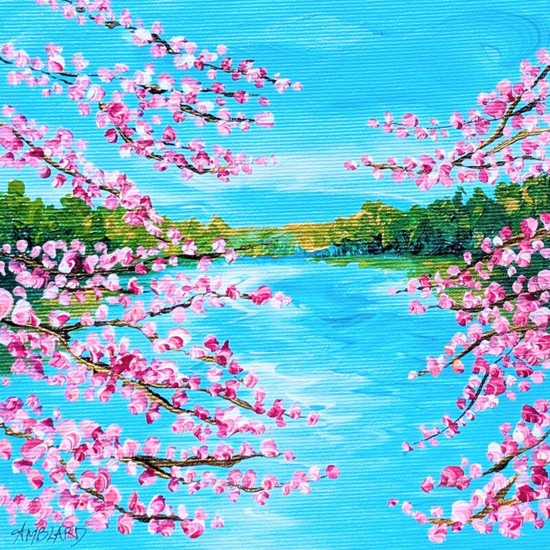 Painting Fleurs de cerisier by Amblard Florence | Painting Landscapes Nature Acrylic