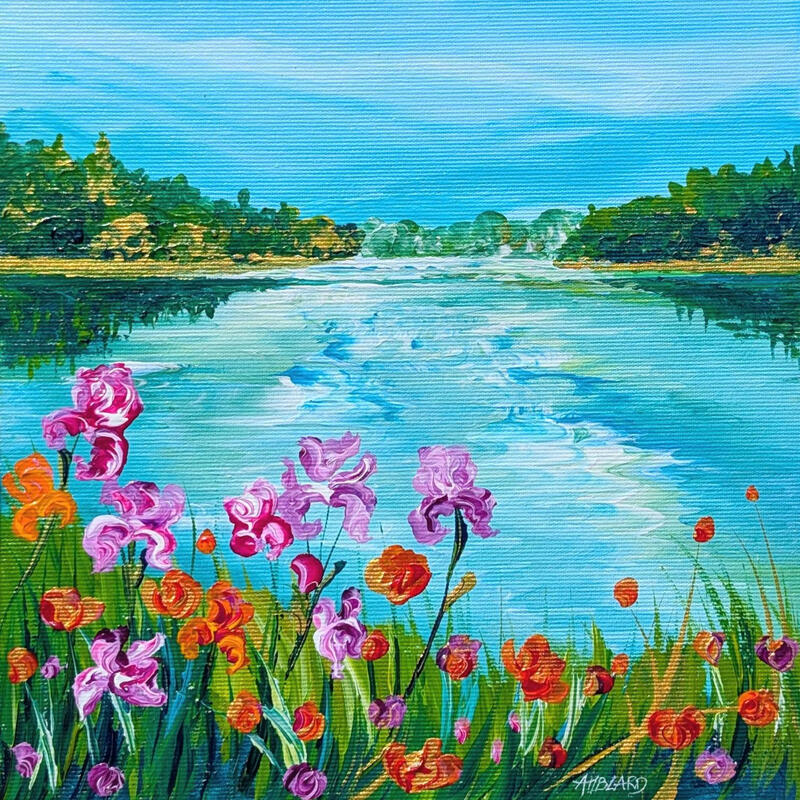 Gemälde Iris au bord de l'étang von Amblard Florence | Gemälde Landschaften Natur Acryl