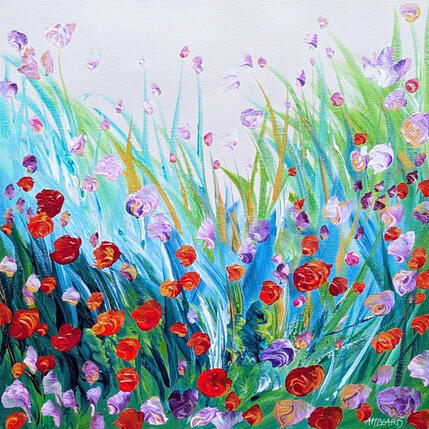 Painting Coquelicots et fleurs mauves  by Amblard Florence | Painting