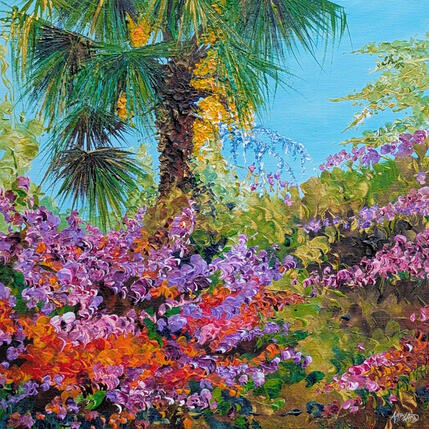 Painting Palmier et fleurs de Bougainviller by Amblard Florence | Painting
