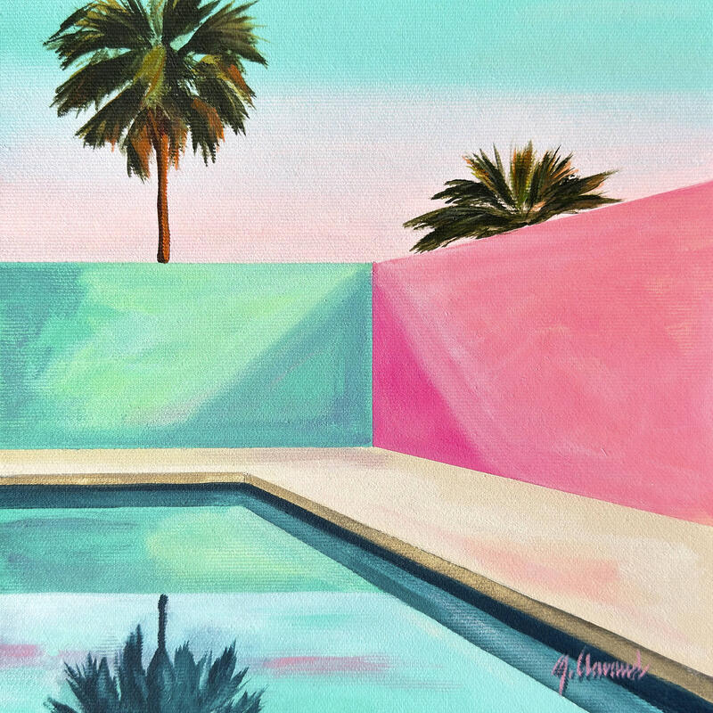 Painting POOL CORNER by Clavaud Morgane | Painting Figurative Landscapes Architecture Acrylic