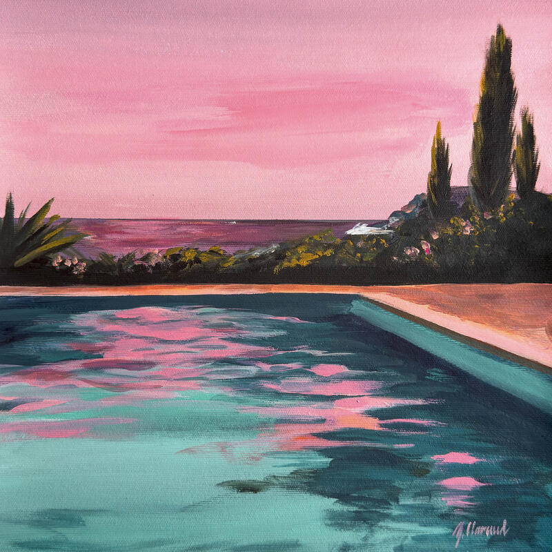 Painting POOLSIDE HORIZON by Clavaud Morgane | Painting Figurative Landscapes Acrylic