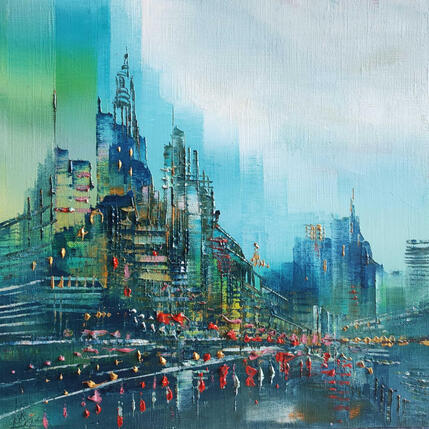 Peinture Green city par Levesque Emmanuelle | Tableau Huile