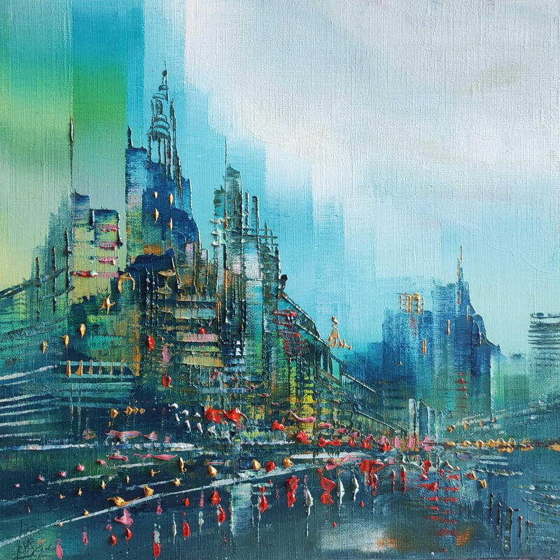 Peinture Green city par Levesque Emmanuelle | Tableau Huile