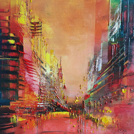 Peinture Ville en feu par Levesque Emmanuelle | Tableau Huile