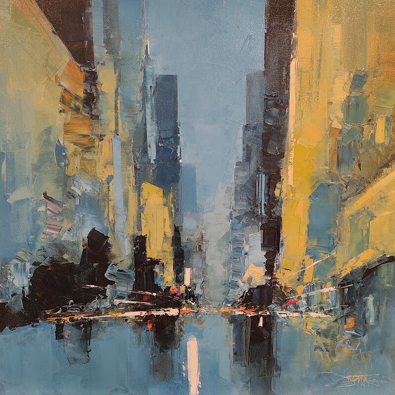 Painting Blur city by Castan Daniel | Painting Figurative Oil