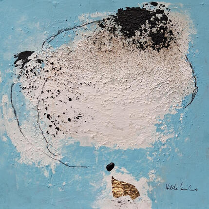 Painting abstrait blue A 189 by Wilms Hilde | Painting Abstract Acrylic, Cardboard, Gold leaf