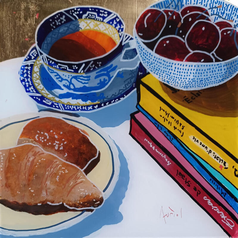 Painting C'était l'heure du thé dans le sud by Auriol Philippe | Painting Figurative Still-life Plexiglass Acrylic Posca