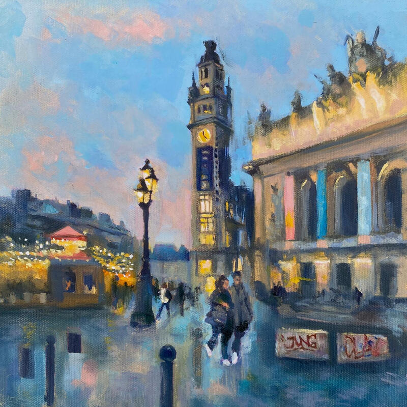 Painting Nuit lilloise by Jung François | Painting Figurative Urban Life style Oil