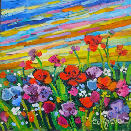Peinture Sunset windflowers par Georgieva Vanya | Tableau Figuratif Huile Paysages