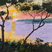 Peinture Mesiteranean sunrise par Rey Ewa | Tableau Figuratif Paysages Acrylique