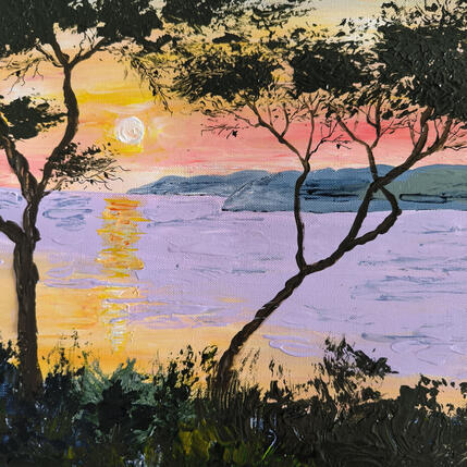 Peinture Mesiteranean sunrise par Rey Ewa | Tableau Figuratif Acrylique Paysages