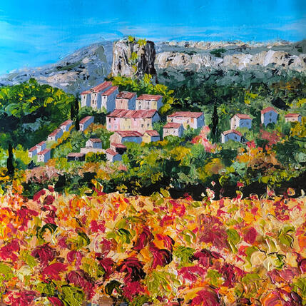 Peinture L' automne de la Roque Alric. par Rey Ewa | Tableau Figuratif Acrylique Paysages