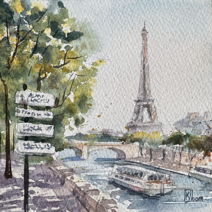 Painting Paris au fil de l’eau by Khomyakova Liliya | Painting Figurative Watercolor Architecture, Society, Urban
