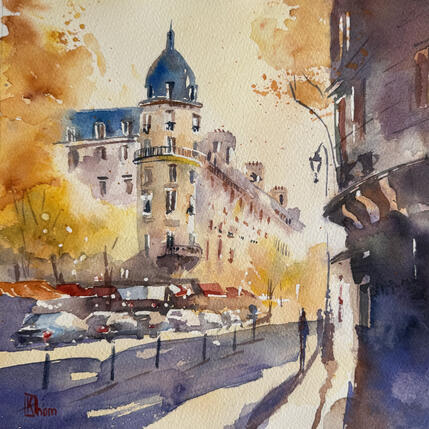 Painting Lumière d’automne à Paris by Khomyakova Liliya | Painting Figurative Watercolor Architecture, Landscapes, Pop icons, Urban