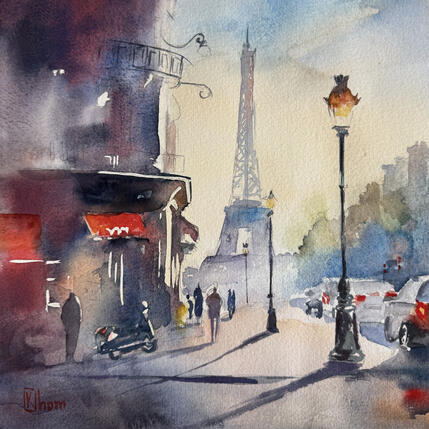 Painting Un coin de Paris by Khomyakova Liliya | Painting Figurative Watercolor Architecture, Landscapes, Pop icons, Urban