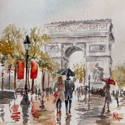 Painting Paris sous les parapluies by Khomyakova  Liliya  | Painting Figurative Watercolor Architecture, Landscapes, Pop icons, Urban