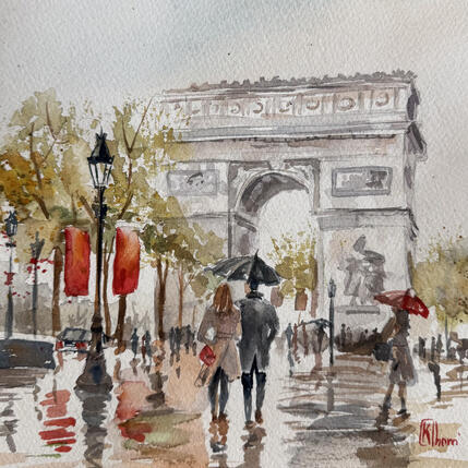 Painting Paris sous les parapluies by Khomyakova Liliya | Painting Figurative Watercolor