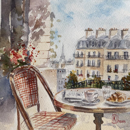 Painting Le petit-déjeuner parisien by Khomyakova Liliya | Painting Figurative Watercolor Architecture, Society, Urban