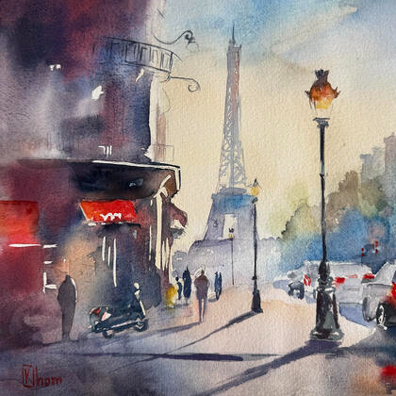 Painting Un coin de Paris by Khomyakova Liliya | Painting Figurative Watercolor